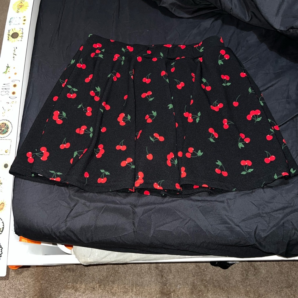SHEIN Black Skirt with Cherry Pattern